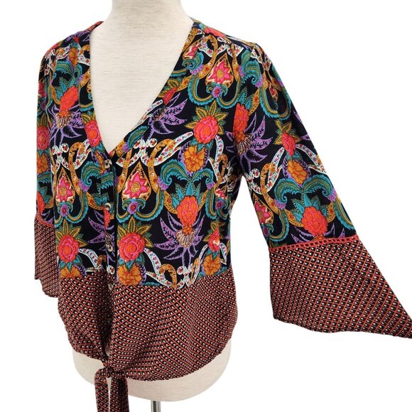 Maeve by Anthropologie Womens 4 Top Carter Floral Tie Front Multicolor Button - Picture 4 of 11